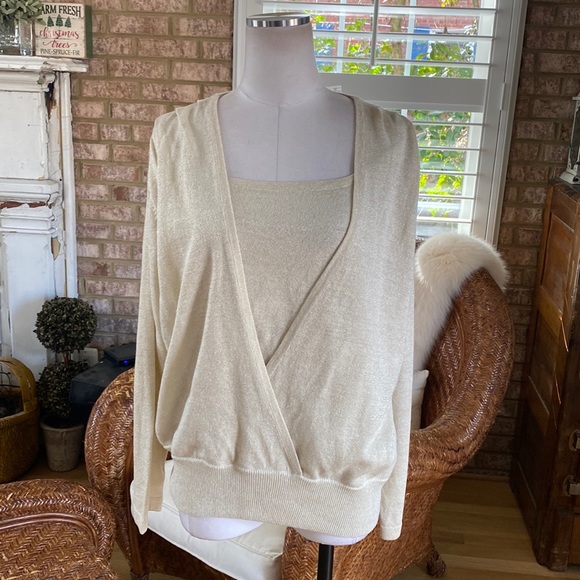 BROWNSTONE STUDIOS VINTAGE SPARKKLY METALLIC FAUX WRAP SWEATER 1X NEW NO TAGS - Picture 1 of 7